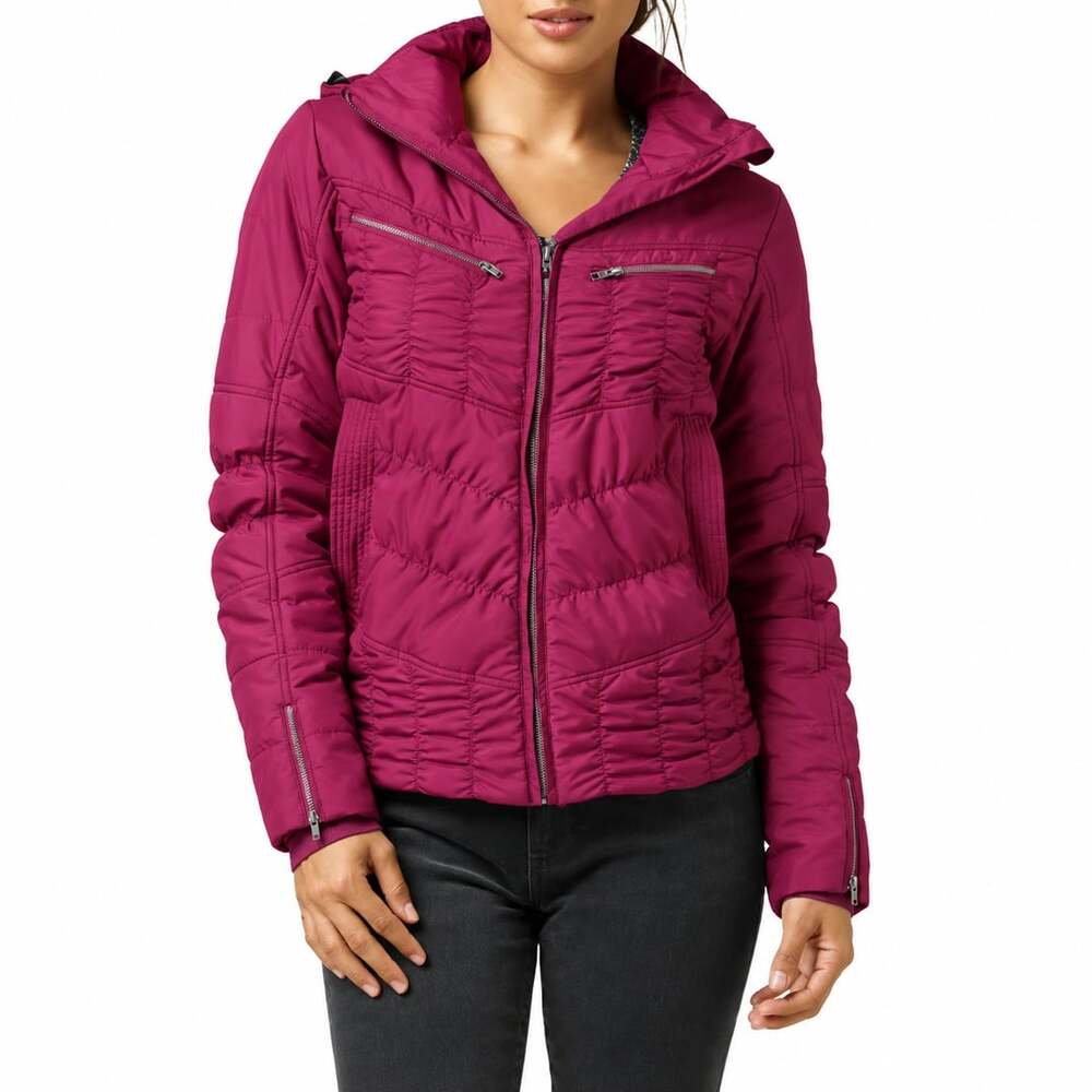 PrAna Quilted Full Zip Hooded Puffer Jacket Magenta Women's Size S